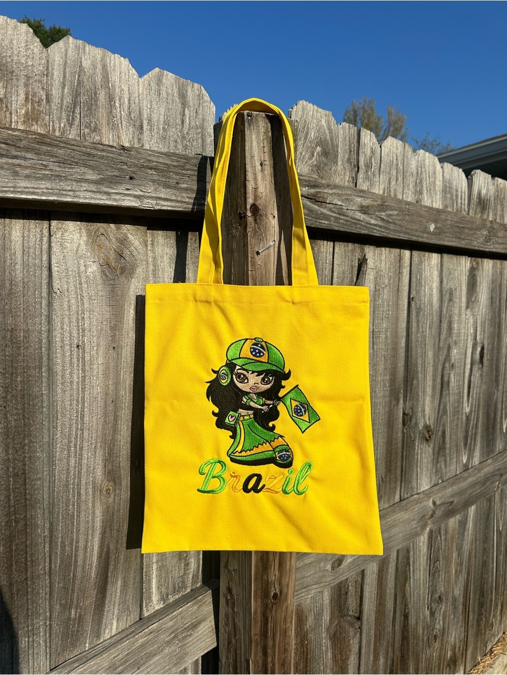 Yellow Brazil Embroidered Tote Bag